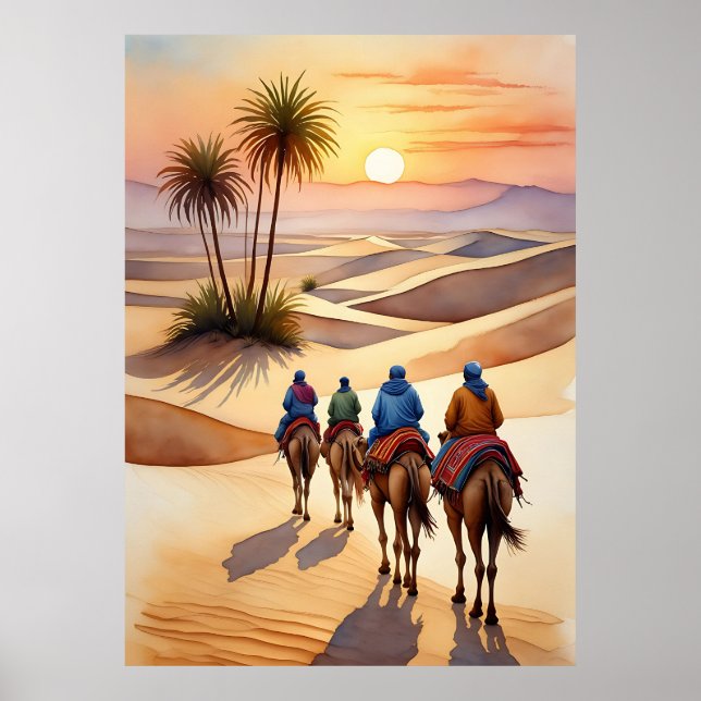 Affiche Voyage dans le désert au coucher du soleil - Carav (Devant)