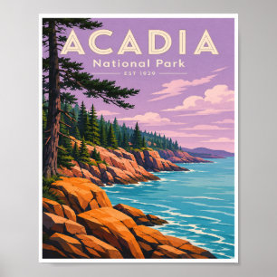 Affiche Voyage dans le Parc national d'Acadia vintage