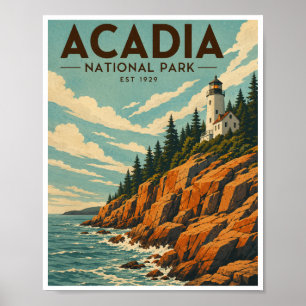 Affiche Voyage dans le parc national d'Acadia vintage