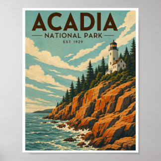 Affiche Voyage dans le parc national d'Acadia vintage