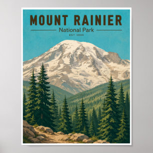 Affiche Voyage dans le parc national du mont Rainier vinta