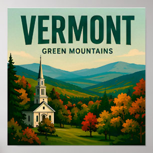 Affiche Voyage dans les Montagnes Vertes du Vermont Nouvel