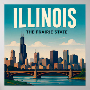 Affiche Voyage dans l'Illinois Chicago Springfield Midwest
