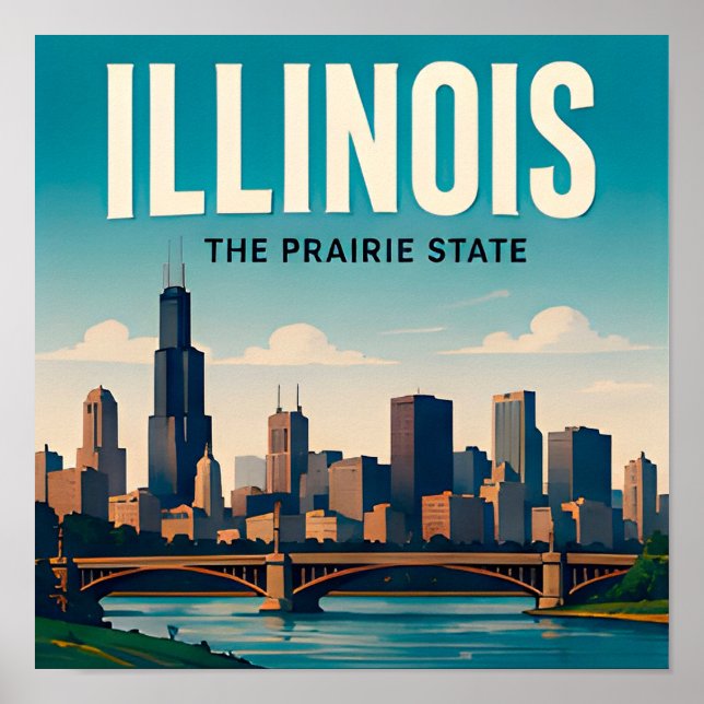 Affiche Voyage dans l'Illinois Chicago Springfield Midwest (Devant)