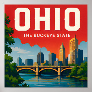 Affiche Voyage dans l'Ohio Cleveland Columbus Cincinnati M