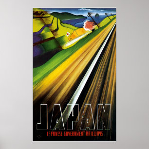Affiche Voyage d'avant-guerre vintage de rail du Japon