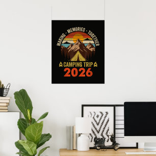 Affiche Voyage de camping familial au coucher du soleil ré
