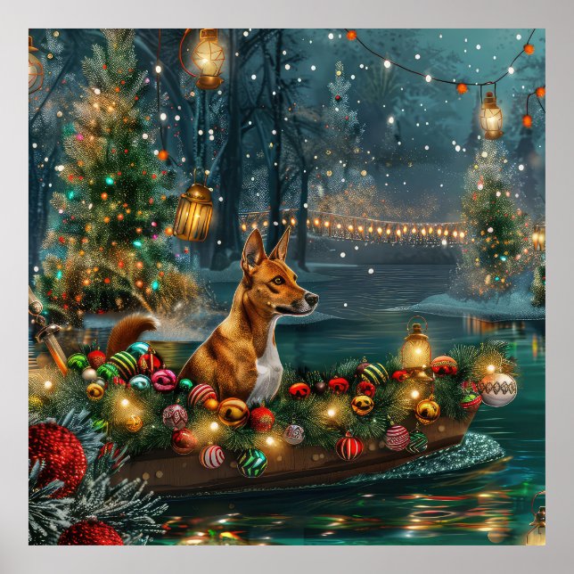 Affiche Voyage de fête de Noël du Basenji (Devant)