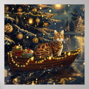 Affiche Voyage de fête de Noël du chat du Bengale