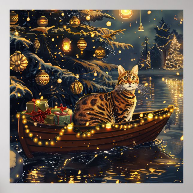 Affiche Voyage de fête de Noël du chat du Bengale (Devant)
