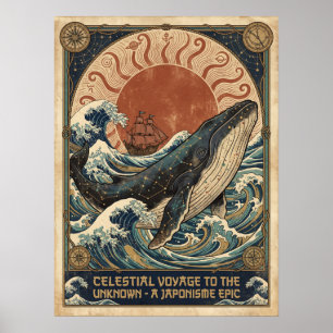Affiche Voyage de la Baleine Céleste Japonisme Épique Art
