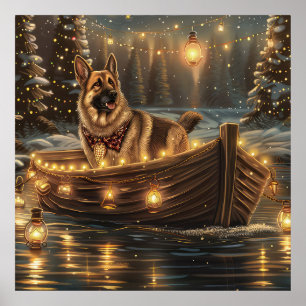 Affiche Voyage de Noël festif de Berger Allemand