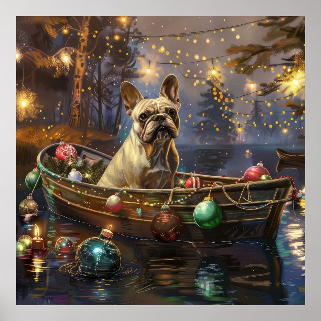 Affiche Voyage de Noël festif de Bouledogue français (Devant)