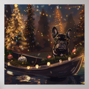 Affiche Voyage de Noël Festif de Bouledogue Français