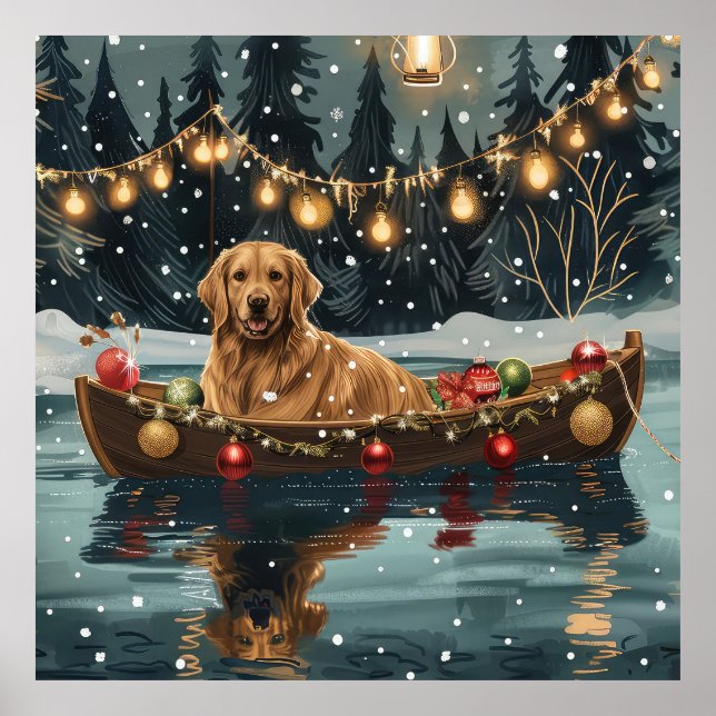 Affiche Voyage de Noël Festif du Golden Retriever (Devant)