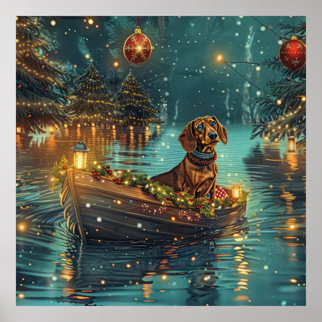Affiche Voyage de Noël festif du teckel (Devant)