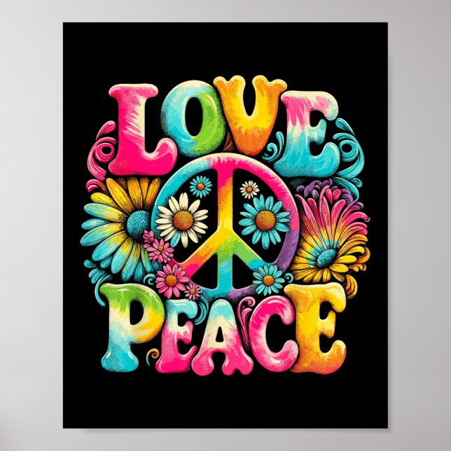 Affiche Voyage de paix hippie signe d'amour teint teint hi (Devant)