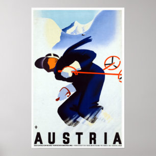 Affiche Voyage de ski en Autriche Vintage