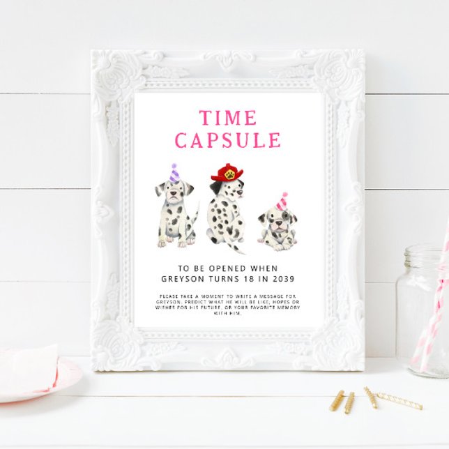 Affiche Voyage de temps Capsule pompier rose fête d'annive (Créateur téléchargé)