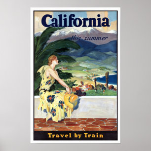 Affiche Voyage d'été en Californie vintage en train