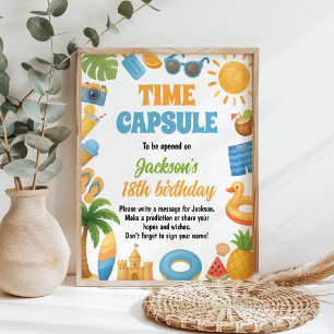 Affiche Voyage d'été Plage Anniversaire Fête Heure Capsule