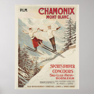 Affiche Voyage d'illustration de ski Chamonix vintage