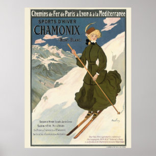 Affiche Voyage d'illustration de ski Chamonix vintage