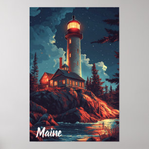 Affiche Voyage d'illustration Vintage Maine USA