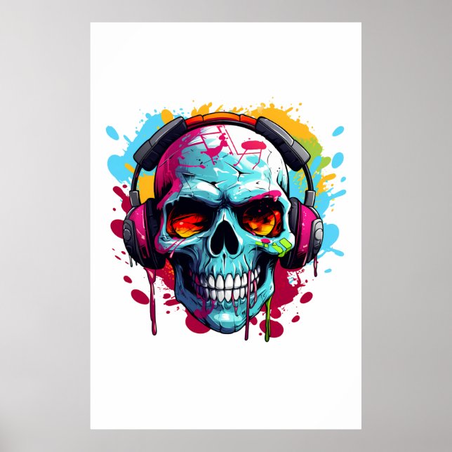 Affiche VOYAGE DJ POP ART SKULS ACrylique (Devant)
