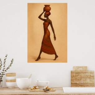 Affiche Voyage Élégant   Femme Africaine avec Cruche