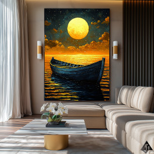 Affiche Voyage en bateau au clair de lune – Art nocturne n