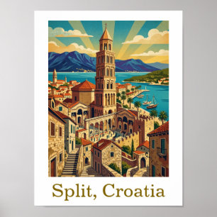 Affiche Voyage en Croatie Dalmatie Split Vintage