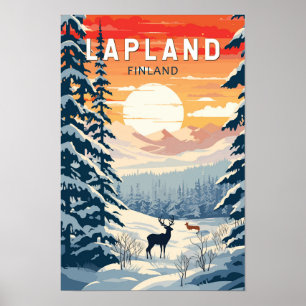 Affiche Voyage en Laponie Finlande Art Vintage
