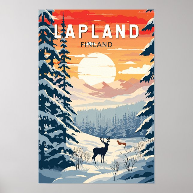 Affiche Voyage en Laponie Finlande Art Vintage (Devant)