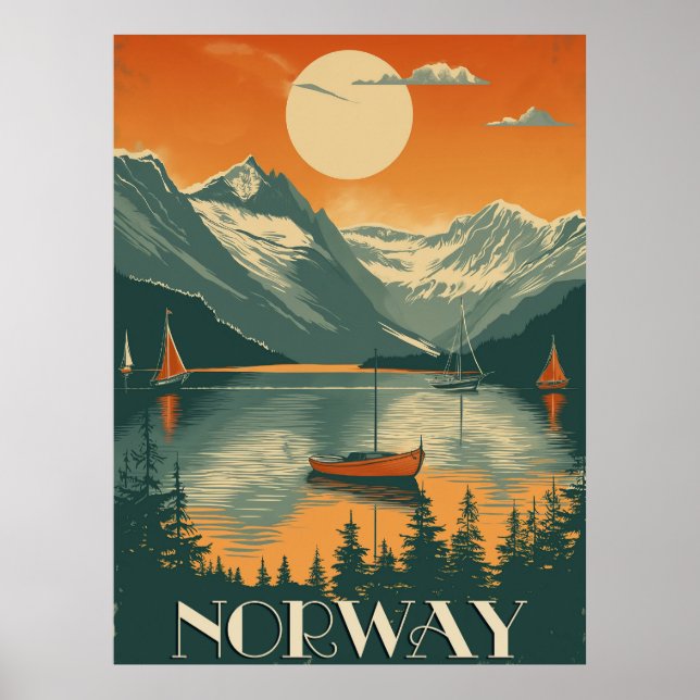Affiche Voyage en Norvège vintage (Devant)