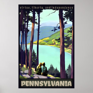 Affiche Voyage en Pennsylvanie Keystone avec garçon, fille