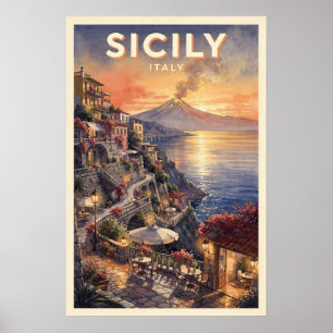 Affiche Voyage en Sicile Italie Vintage