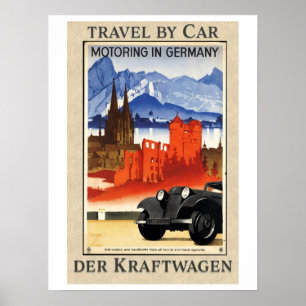 Affiche Voyage en voiture, Moto en Allemagne, Retro