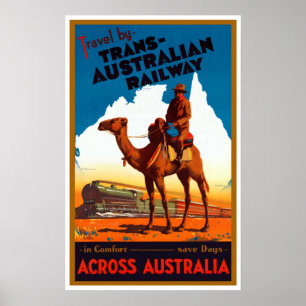 Affiche Voyage ferroviaire transaustralien vintage
