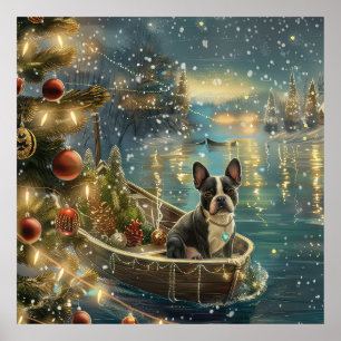 Affiche Voyage festif de Noël de Boston Terrier