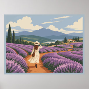 Affiche Voyage Fille Lavande Tasmanie Vintage