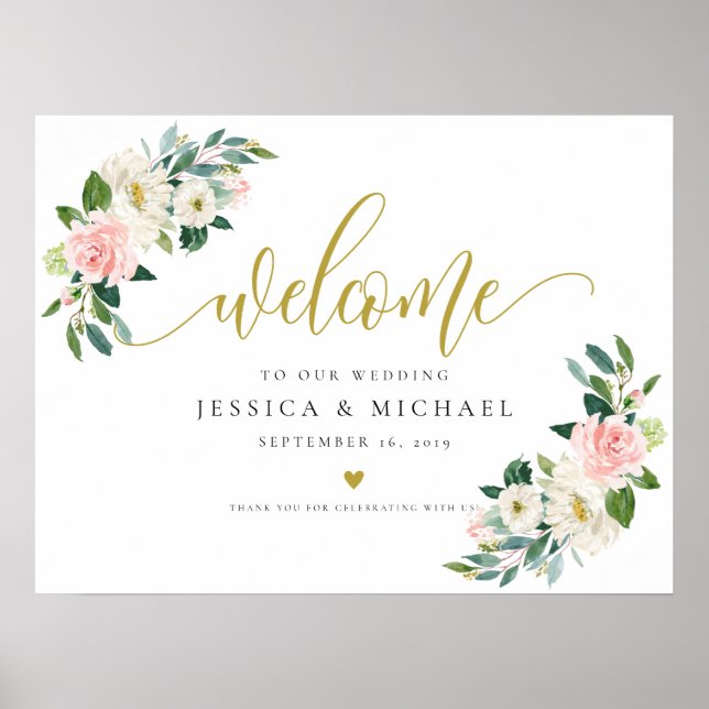 Affiche Voyage Floral Blush calligraphie Mariage de bienve (Devant)