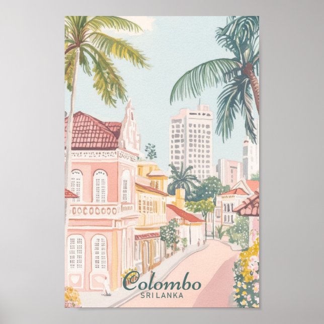 Affiche Voyage Illustration de Colombo Sri Lanka Gouache (Devant)
