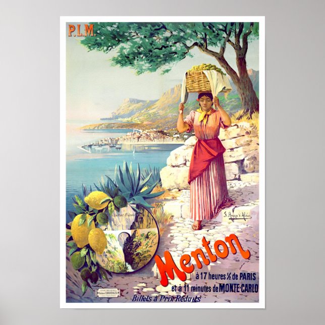 Affiche Voyage millésime Menton France (Devant)
