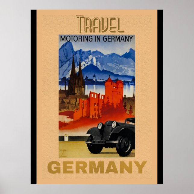 Affiche Voyage, Motoring en Allemagne vintage (Devant)