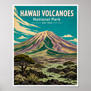 Affiche Voyage Parc National des Volcans d'Hawaï Vintage