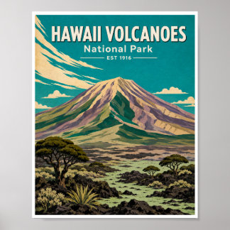 Affiche Voyage Parc National des Volcans d'Hawaï Vintage