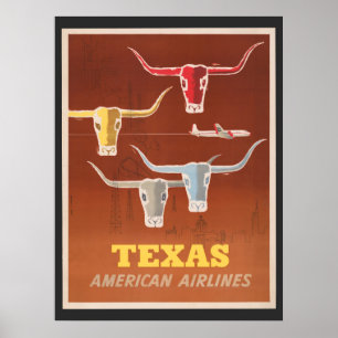 Affiche Voyage Pour American Airlines Vers Texas