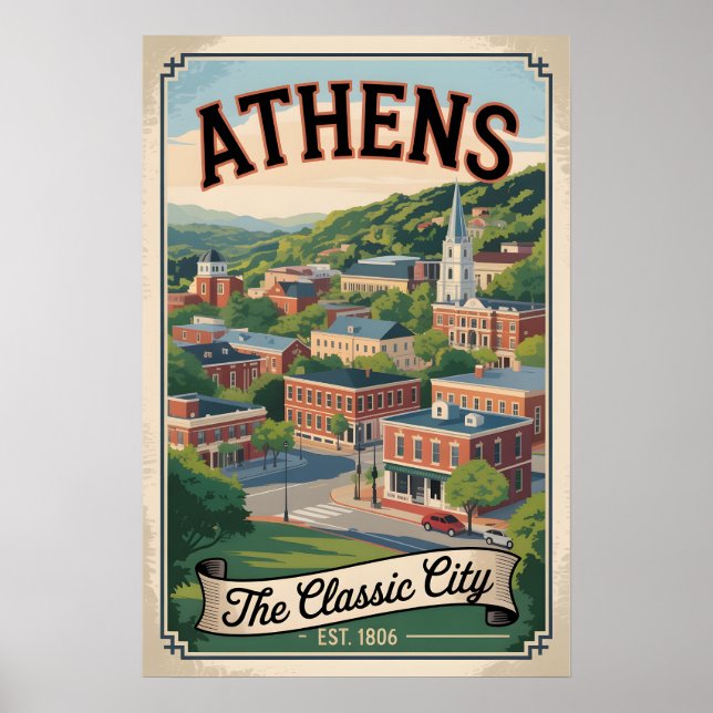 Affiche Voyage Rétro à Athens Georgia  (Devant)