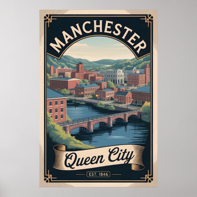 Affiche Voyage Rétro à Manchester New Hampshire (Devant)